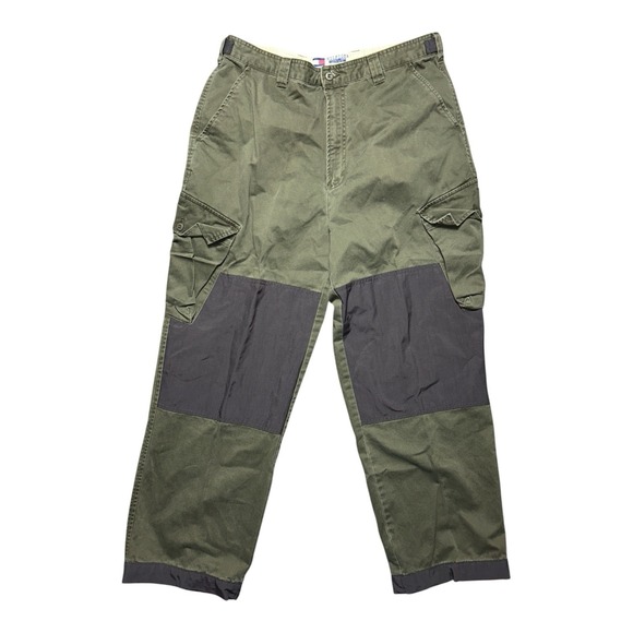 VTG Tommy Hilfiger Men's 36X30 Double Knee Cargo Pants Olive Green Y2K - Picture 1 of 9